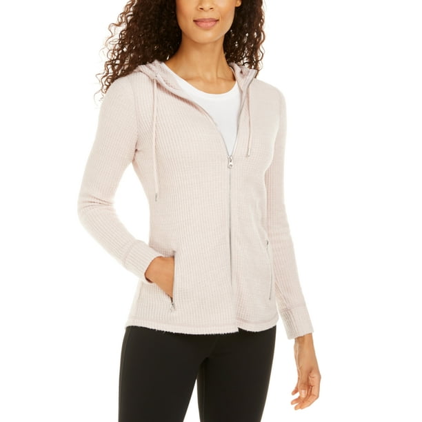 Ideology Ideology Womens Waffle Knit Zip Hoodie Deep Charcoal Small