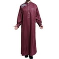 thumbnail image 3 of BSDJILFG 50% Clearance Off,Mens Kaftan Thobe V-Neck Long Sleeve Muslim Robe Dubai Long Gown Saudi Arab Thobe Robes for Summer Beach S-3XL, 3 of 6