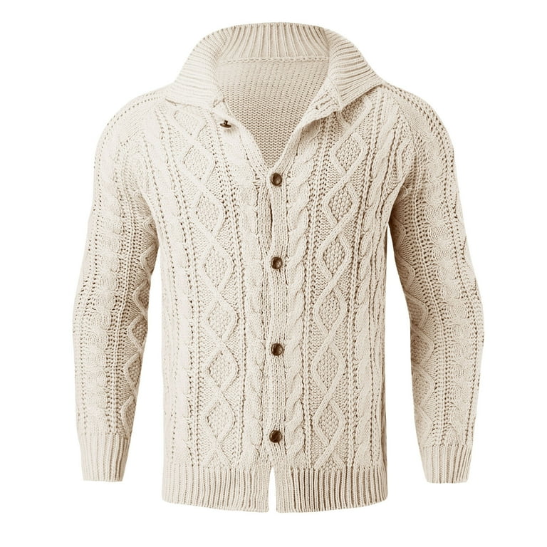Male Autumn And Winter Sweater Duster Coat Jacket Cardigan Button Solid Color Snow Coat for Men Long Sleeve Standing Collar Jacquard Long Wool Coat Casual Sweater Heated Coat for Men Men Coats