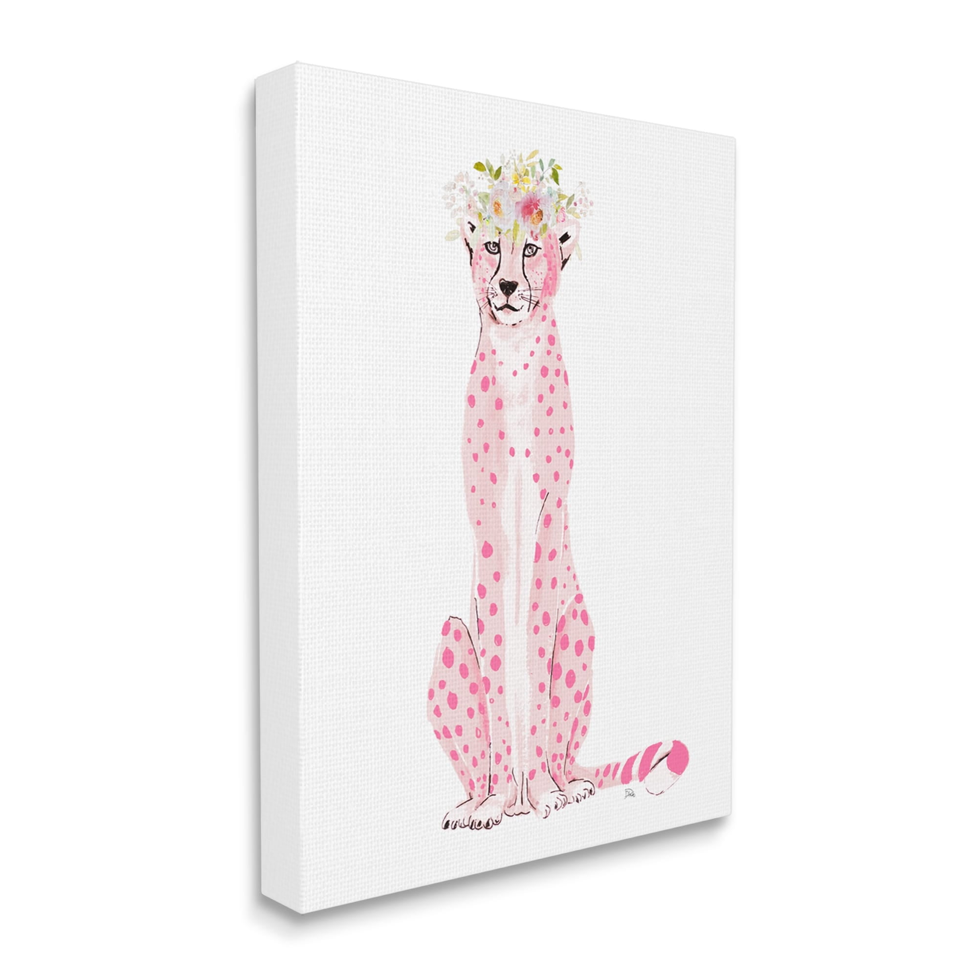 Stupell Pink Leopard Floral Garland Animals & Insects Painting Gallery Wrapped Canvas Print Wall Art