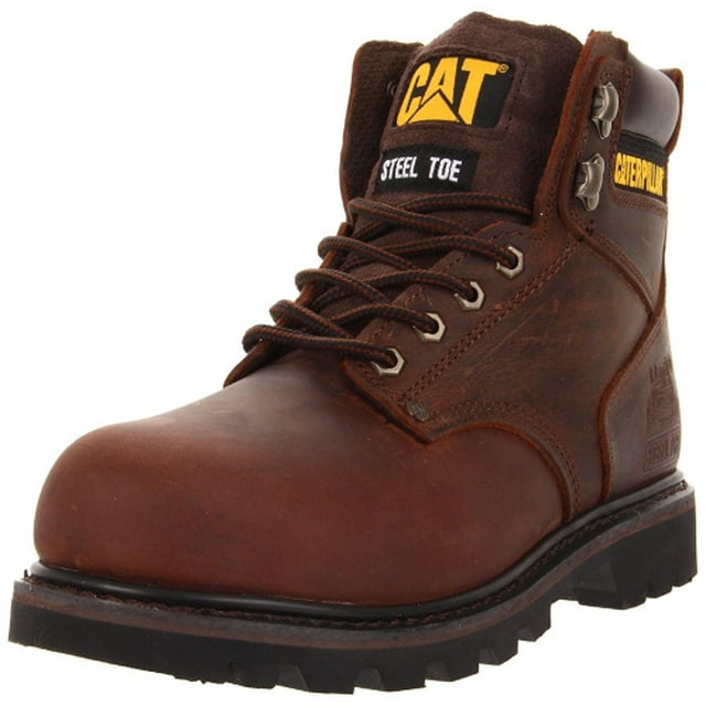 (9.5 D(M) US, Dark Brown) - CAT Second Shift Mens Leather Steel-Toe Work Boots