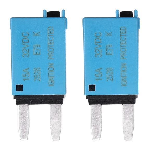 Manual Resettable Fuse, 32V DC 15A E79 Low Profile ATC/ATO Manual Blade Circuit Breaker Reset Fuses for Car, Truck, RV, SUV, Marine, Boat, Motorcycle, Pack of 2