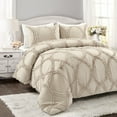 Lush Decor Avon King Size Bedding Set, White 3Pc Shabby Chic Textured Ruffle Detail Comforter