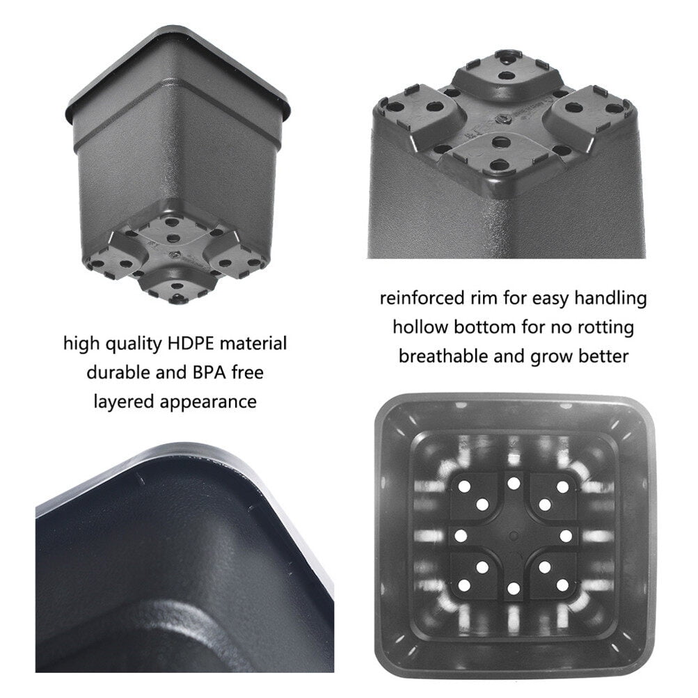 10 Pack Nursery Pots, Square Plant Grow Pots Seedling Container Seed Starting Pots, 2/3/5/10 Gallon Thick Black Plastic Flower Pots