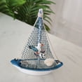 thumbnail image 4 of Mediterranean Sailboat Statue Nautical Coastal Tabletop Decor with Shell Lifebuoy Seagull Mini Wooden Sailboat Ornament for Living Room Bathroom Desk Beach Themed Home Decor Gift, 4 of 4