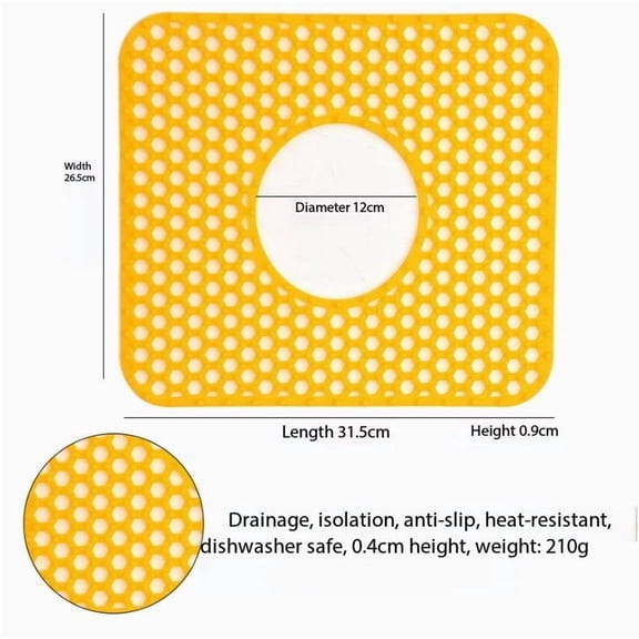 1 PC Silicone Kitchen Sink Mat - Anti-Slip Drainage Protector for Sink & Countertop, Heat-Resistant Kitchen Accessory