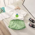 thumbnail image 2 of HCNTES Baby Girl Summer Outfit Peach Print T-Shirt and Gingham Shorts Set for 0-6T, 2 of 4