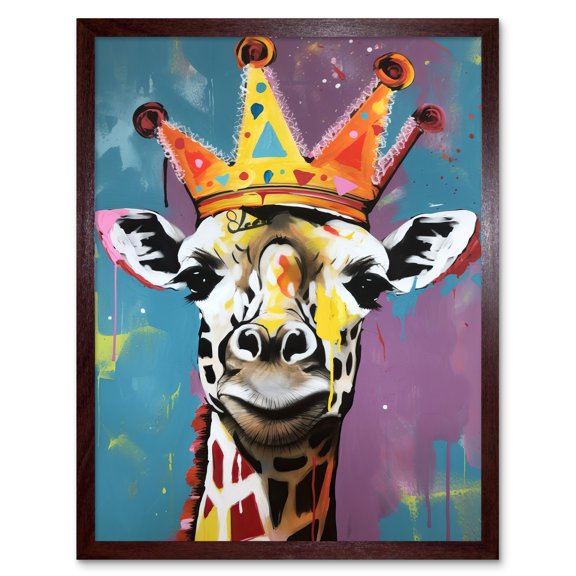 Giraffe Wearing a Crown King Queen Modern Pop Art Art Print Framed Poster Wall Decor 12x16 inch
