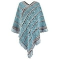 thumbnail image 5 of NUZYZ V Neck Ethnic Style Pullover Thick Knitted Cape Bohemia Striped Print Tassel Loose Cloak Coat Female Clothing, 5 of 8