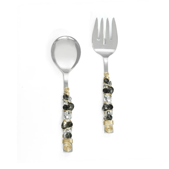 Yo Treasure Tiramisu Crystal Radiance Stainless Steel Black & White Salad Server Set