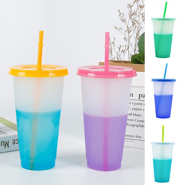 Cheer.US 2 Pcs 720ml Color Changing Cups, Reusable Cold Drink Cups with