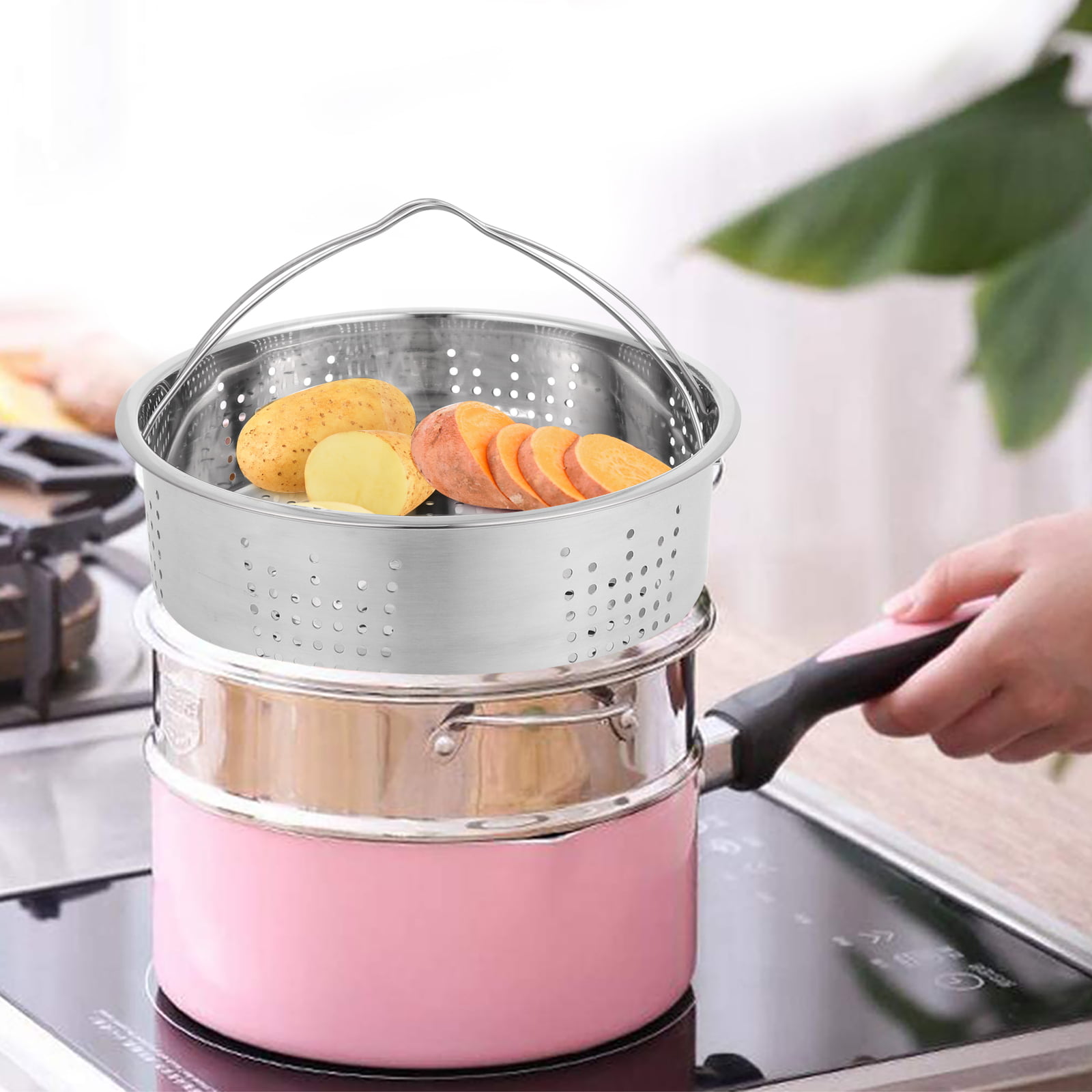 Steamer Basket Rack Food Pot Steam Steaming Stainless Steel Cookware  Chinese Dim Handle Kitchen Mesh Jar Sum Canning 