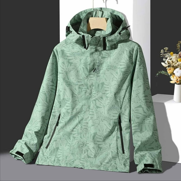 OKSALE Single Layer Waterproof Rain Jackets for Women Cute Graphic Zip Up Raincoats Long Sleeve Hooded Jacket with Pockets Comfort Outerwear for Climbing Cycling Bicyling