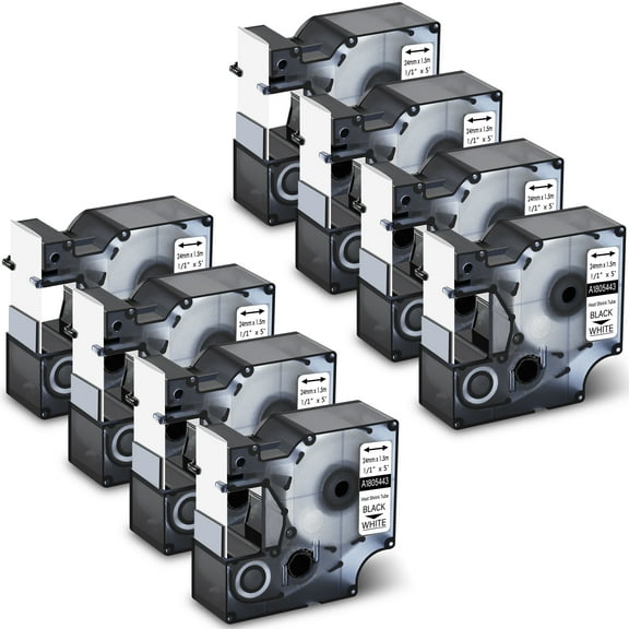 GREENCYCLE 8PK Industrial Rhino Heat Shrink Tubes Compatible for DYMO 1805443 24mm 1" Black on White Cable Label Tape