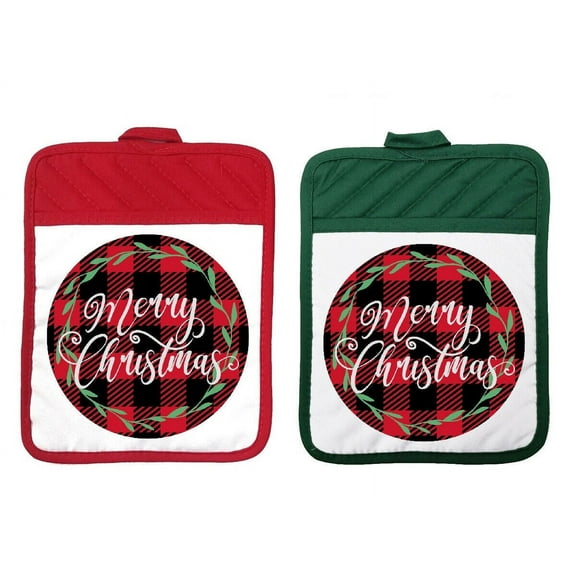 Set of 2 - 9" x 7" Pocket Pot Holders - Merry Christmas - scph036