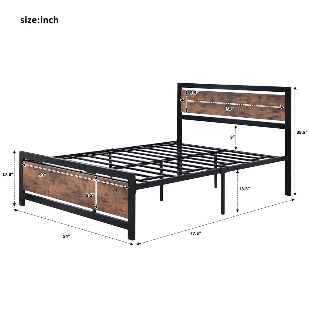 Lowestbest Classic Industrial Style Bed Frame, Metal and Wood Bed Frame with Headboard and Footboard, Full Lowestbest Classic Industrial Style Bed Frame, Metal and Wood Bed Frame with Headboard and Footboard, Full