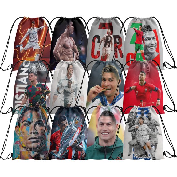 Footballer C Ronaldo 12pcs Drawstring Bag Reusable Non-Woven Gift Backpacks Favor Bags for Theme demonstration Party Decorations Supplies
