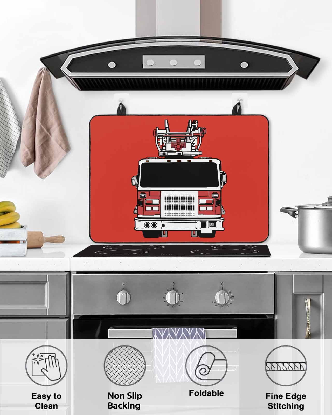 Large Induction Cooktop Protector Mat Cars Stove Top Covers for Electric Stove, Red Cartoon Funny Simple Truck Silhouettes Art Decorative Stove Burner Cover Mats, Glass Top Stove Cover