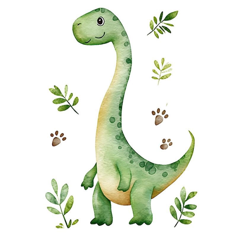 Large Dinosaurs Wall Decals Tropical Green Leaves Baby Dino Wall Stickers Boys Bedroom Toddler Room Baby Nursery Wall Decor