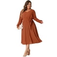 thumbnail image 3 of DARING DIVA Plus Size Swiss Dot V Neck Long Sleeve Midi Dress 1X Orange, 3 of 6