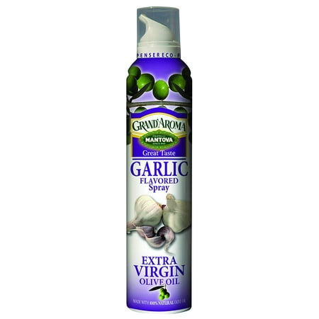 Extra Virgin Olive Oil Spray Garlic Flavored 8 oz. Spray Bottle - Manage Oil Amount - Great For Salads & Cooking