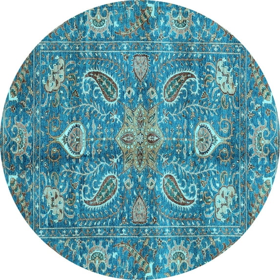 Ahgly Company Indoor Round Oriental Light Blue Traditional Area Rugs, 5' Round