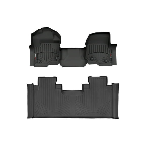 WeatherTech Custom Fit FloorLiners compatible with 2023-2024 Ford Super Duty - 1st Row Over-The-Hump & 2nd Row, Black