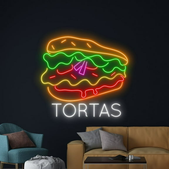 Handmadetneonsign Mexico Tortas Neon Sign, Mexican Tortas Neon Led Art Decor, Street Food Wall Decor