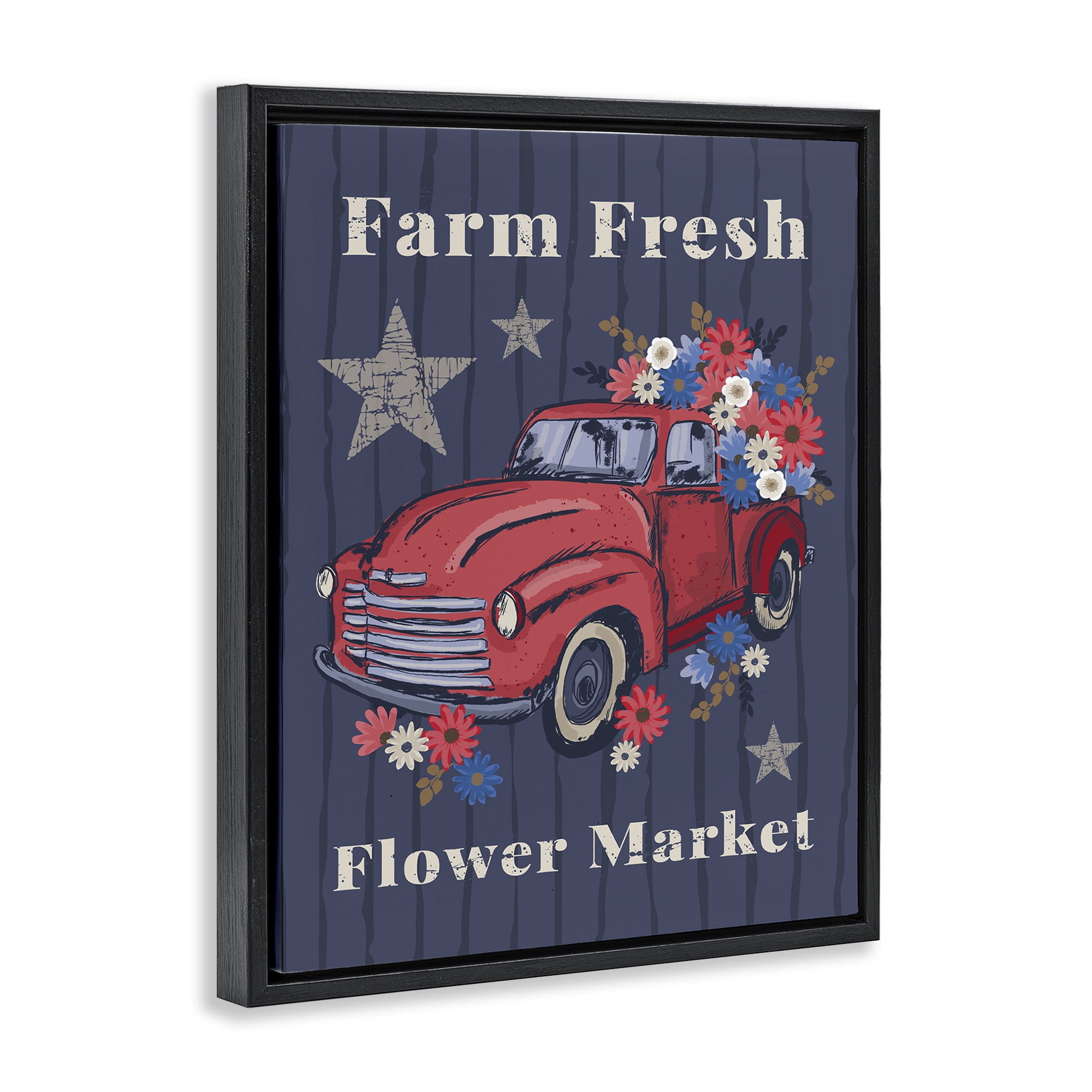 Stupell Industries Farm Fresh Patriotic Market Patriotic Painting Black Floater Framed Canvas Art Print Wall Art, 25 x 31