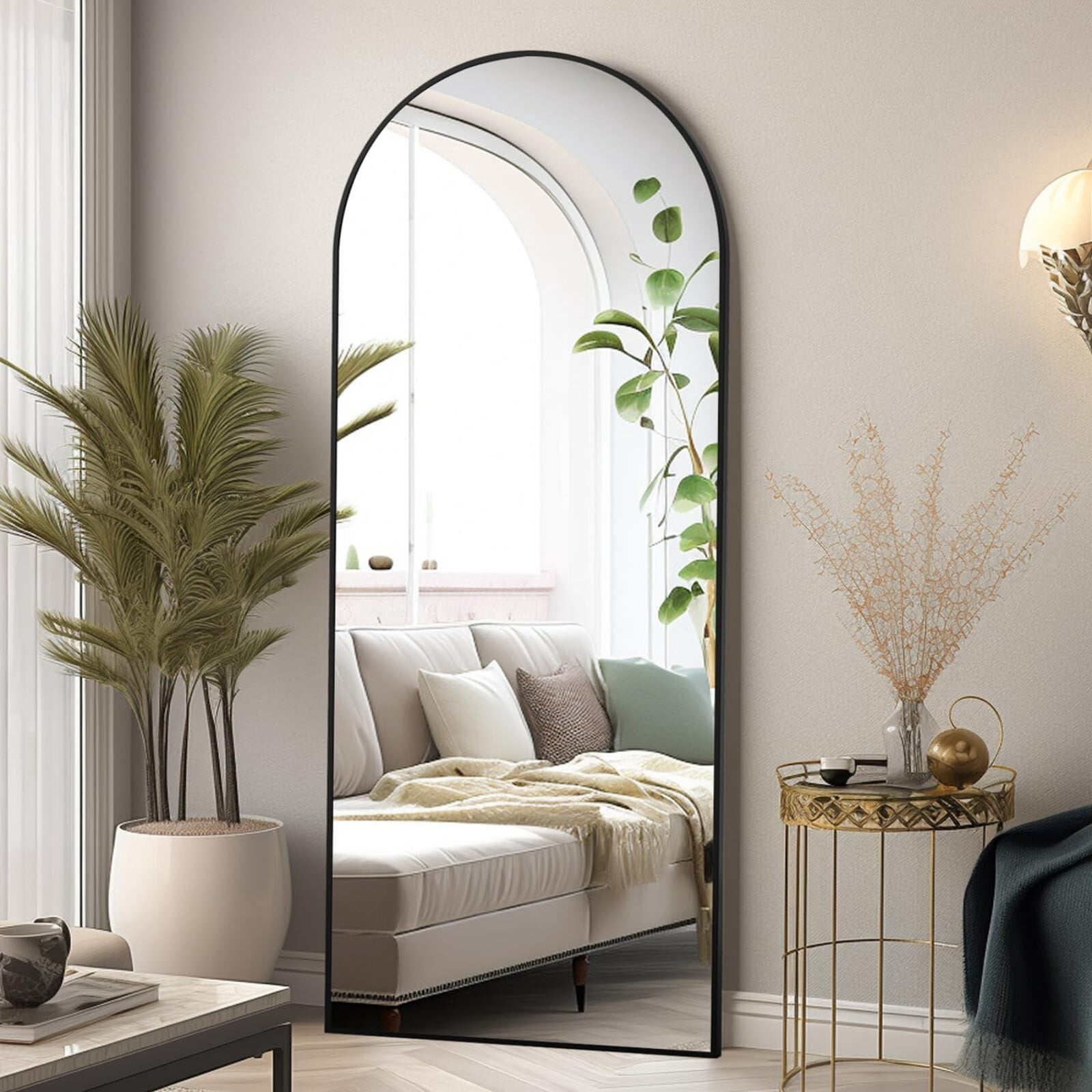 BEAUTYPEAK 64"x 21.25" Arched Full Length Standing Full Body Floor Mirror, Black