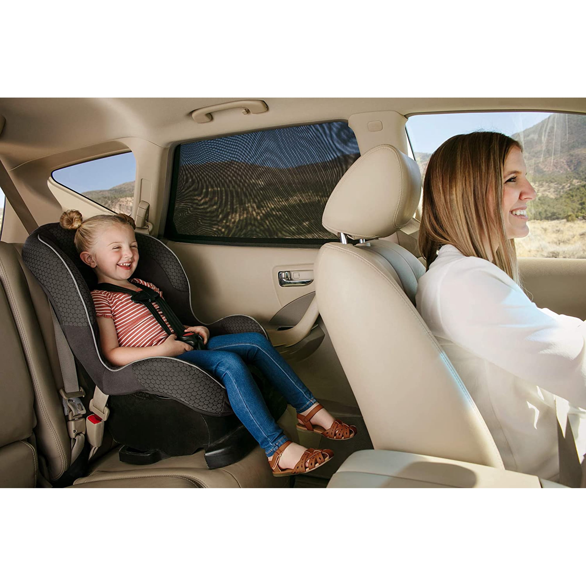 Sock-style baby car window shade blocks sunlight keeps passengers pets and car interior cool and comfortable stretchy universal mesh sun shade fits most vehicles (2-pack)