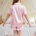 thumbnail image 5 of OGLCCG Girls Silk Satin Pajama Set 2 Piece Short Sleeve Button Down Pjs Top and Short Sets Soft Sleepwear Nightwear for Teens Girls 5-15 Years, 5 of 6