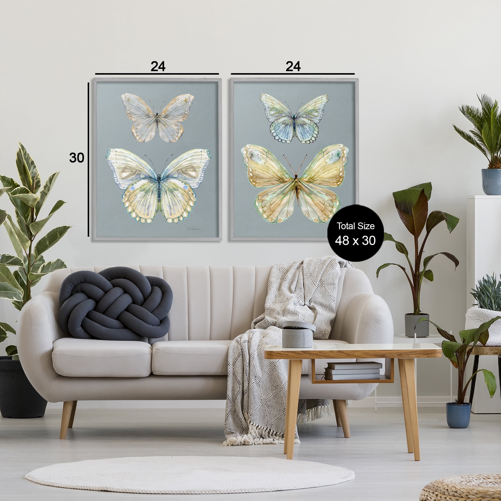 Stupell Industries Butterfly Pairs over Slate 2 Piece Gray Framed Giclee Art Set, design by Carol Robinson