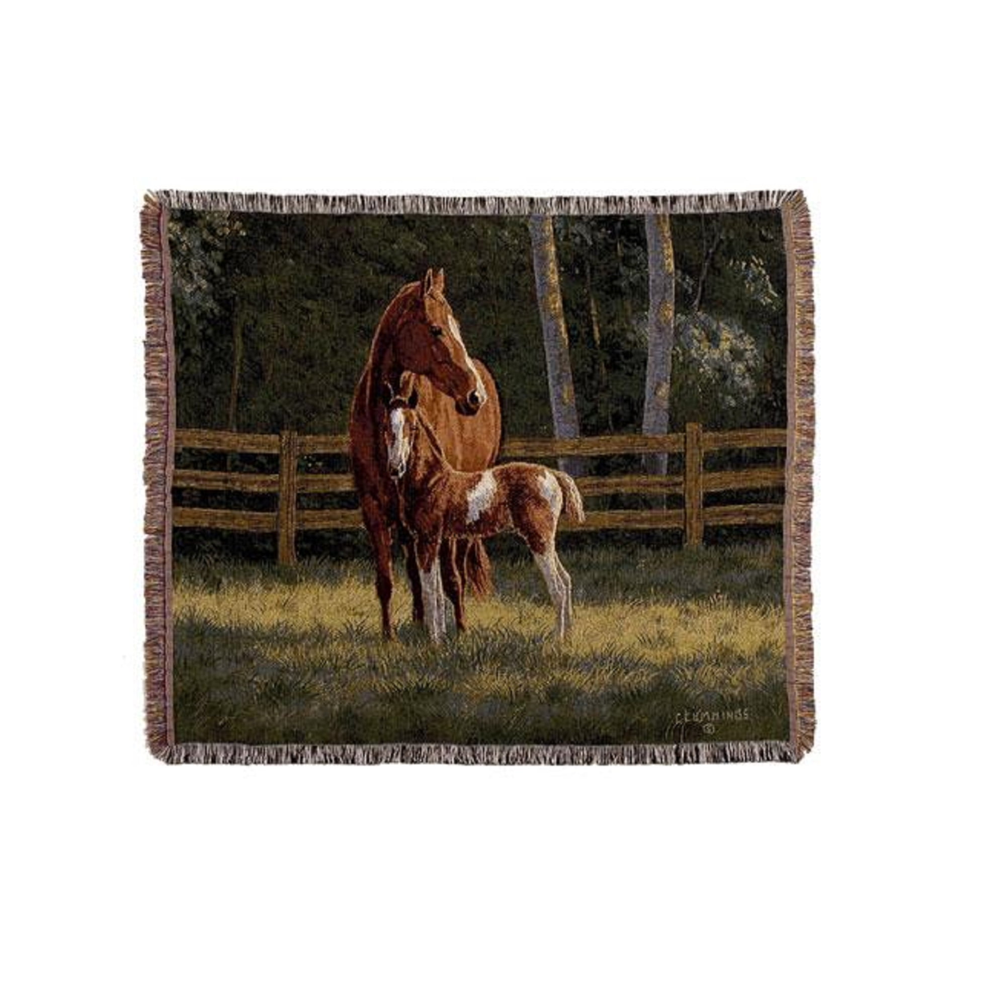 60" Rectangular Tapestry Throw Blanket With Fringe Border "Horse Mom