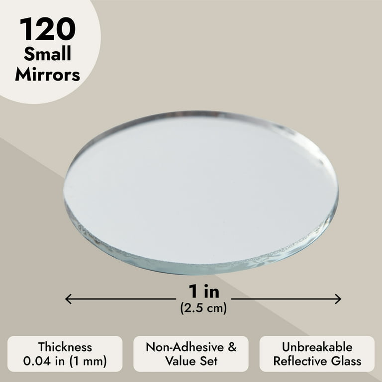 120 Pack Small Round Mirrors for Crafts, 1 inch Glass Tile Circles for Wall Decor, Mosaics, DIY Projects, Home Decorations