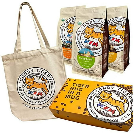 Candy Tiger Coffee Gift Set - Whole Bean Nicaragua-Colombia-Breakfast blend, 3x12 oz