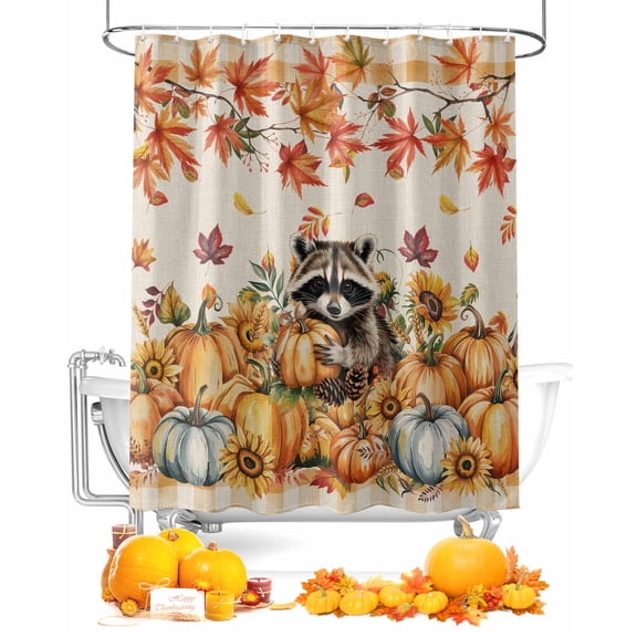 Thanksgiving Raccoon Shower Curtain Set ,Waterproof Fabric Shower Curtains Fall Pumpkin Shower Curtains for Bathroom,Bathroom Decor 72"x78"