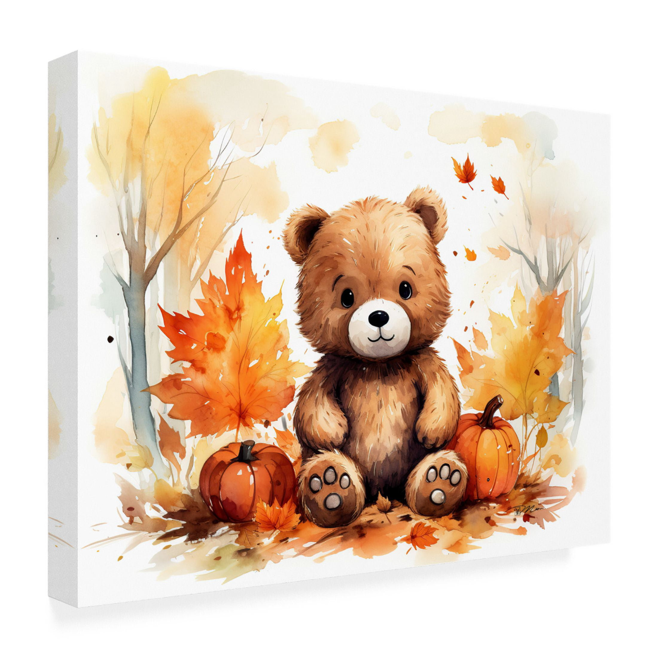 Canvas Wall Art - Momart 'Cub in the Autumn Forest' Wall Art for Living Room, Bedroom, or Office Décor by Trademark Fine Art - 19 x 14 Inches