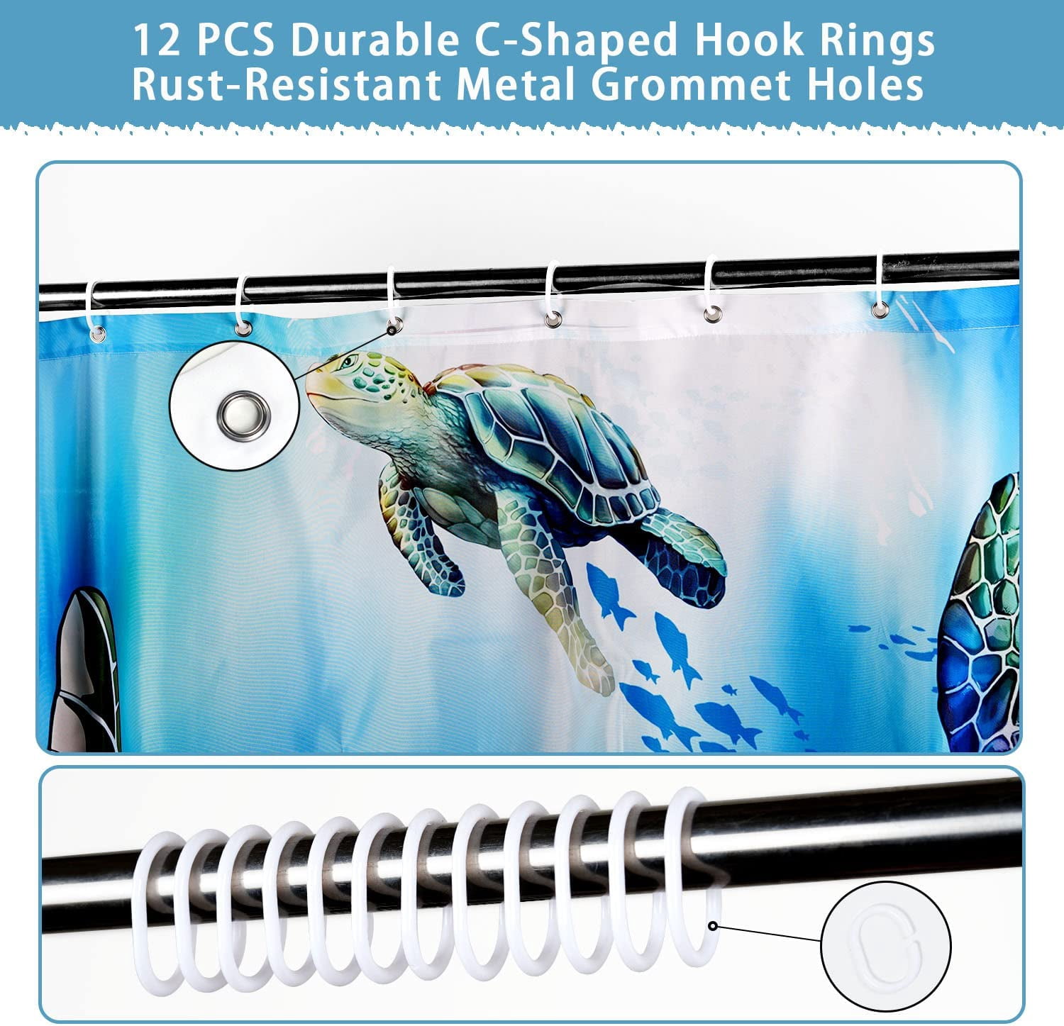 Green Sea Turtles Shower Curtain Sets Bathroom Blue Ocean Beach Home Bathtub Decor with 12 Hooks Washable Durable Polyester Fabric 72"x72"