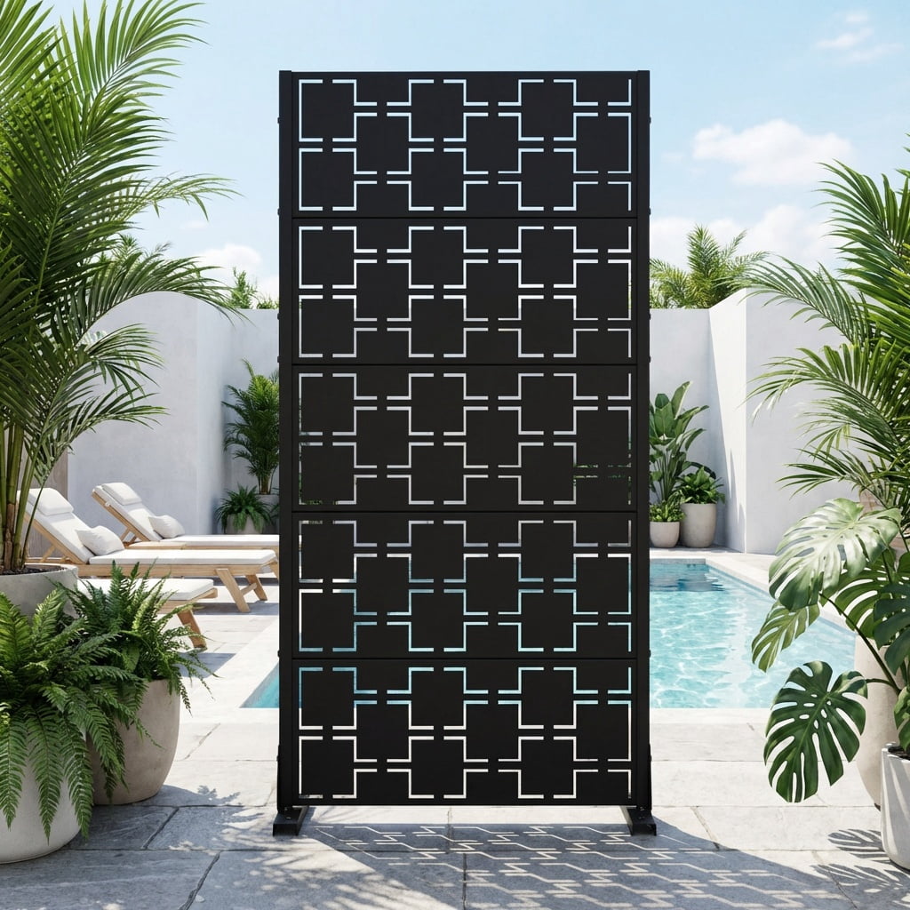 Privacy Metal Screen Fence Panel Horizontal Stripe Pattern