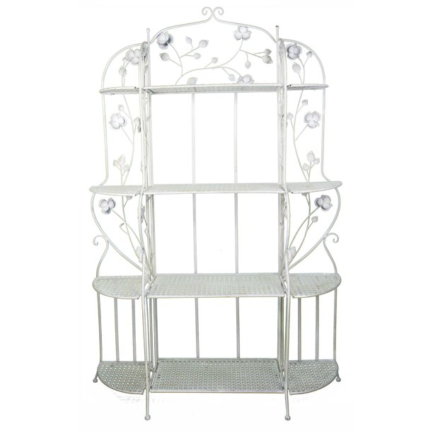 Antique White Bakers Rack with 4 Shelves
