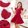 thumbnail image 5 of AmzBarley Kids Solid‑Color Twirl Dress, Cute Flutter Ruffle‑Shoulder A‑Line Casual Party Dress for Girls 9-10T, 5 of 7