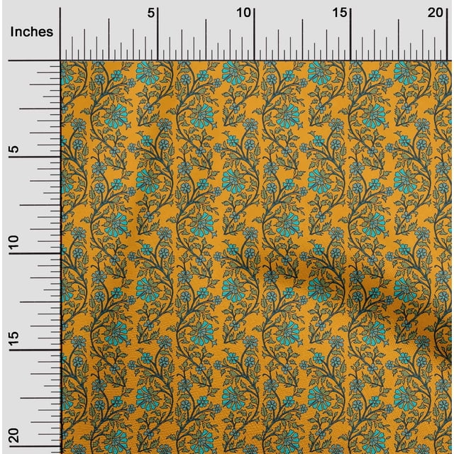oneOone Polyester Lycra Fabric Leaves & Floral Block Print Fabric By The Yard 56 Inch Wide