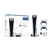 PlayStation 5 Disc 1.8TB Upgraded PCIe Gen 4 NVNe SSD AMD Ryzen Zen 8 Cores CPU Gaming Console Set with 2 DS Wireless Controllers and Charger Bundle - PS5 CFI-1215A