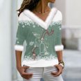 thumbnail image 1 of Offres Flash! Aqestyerly Hauts de Noël pour Femmes Liquidation Pull Imprimé Col en V Manches Longues, 1 of 3