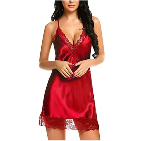 XWSHYW Sleepwear for Women Sexy Solid Color Lace Sleepwear Slim Fit Crew Neck Sleeveless Bra and Panty Sets Summer Savings Clearance
