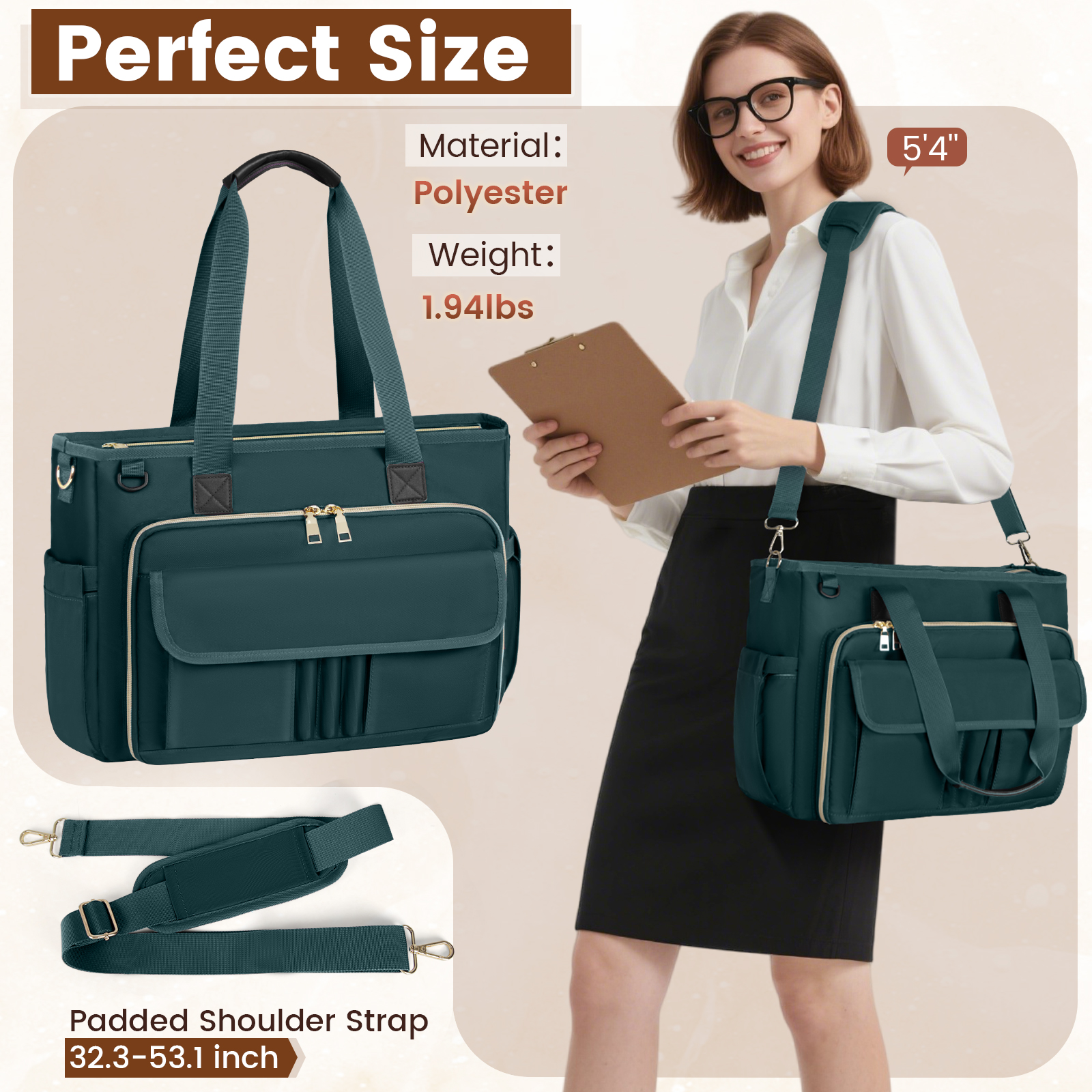 RAINSMORE Teacher Tote Bag 15.6 inch Laptop Bag for Women Work Bags Nurse Bag Lightweight Laptop Tote Computer Briefcase
