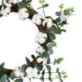 thumbnail image 3 of Coolmade 16" Cotton Wreath Decor, Fake Eucalyptus Green Leaves Wreath with Full White Fluffy Cotton Bolls for Farmhouse Decor Front Door Window Wall Wedding Centerpiece, 3 of 5