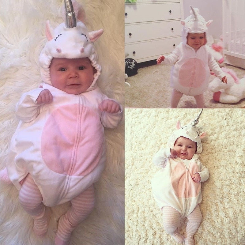 Toddler Newborn Unicorn Baby Girls Fleece Romper Jumpsuit Jumper Outfits Costume