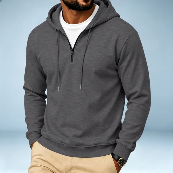 Trgacdwlo Mens Quarter Zip Hoodies Solid Color Long Sleeve Pullover for Men Drawstring Fall Winter Gym Sports Hoodie Sweatshirts for Men Dark Gray M